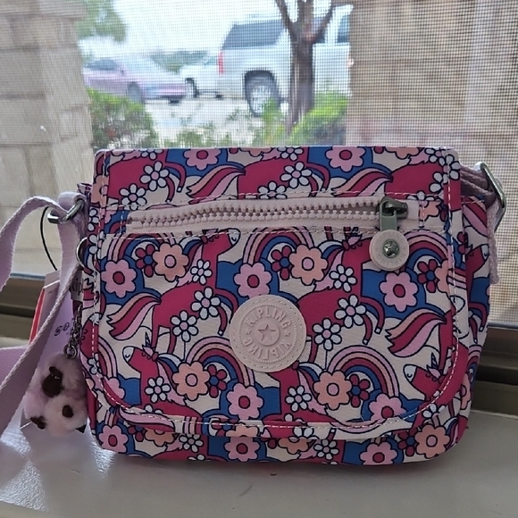 Kipling Handbags - Kipling Pink Blue Floral Rainbow Crossbody Bag
